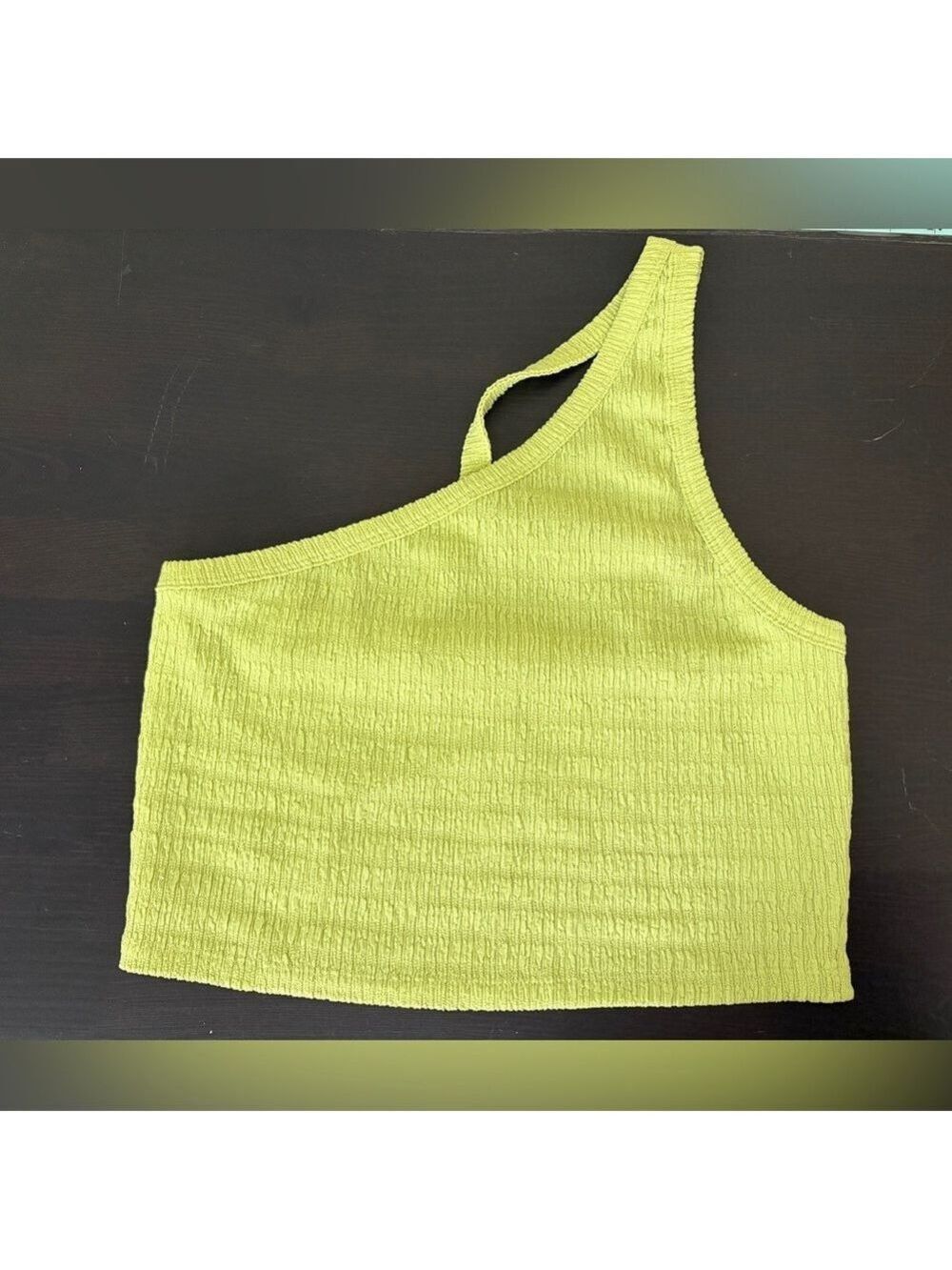 American Eagle Neon Green Textured One-Shoulder Asymmetrical Crop Top Size L